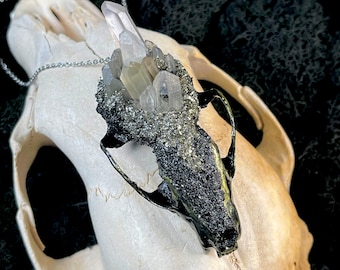 Quartz Crystal Skull Necklace: Resin Pine Marten Pendant