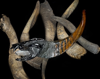 Opossum Skull Wand: Diamantina Quartz, Goat Horn - Bone Art Altar Tool