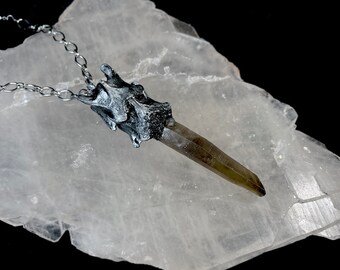 Goat Vertebrae, Bone Jewelry, Bone Necklace, Vertebrae Necklace, Taxidermy Art, Vertebra, Witch, Pagan, Wiccan, Crystal Pendant, Occult