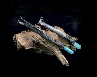 Distressed Coyote Bone Wand: Amazonite Crystal Point, Pagan Altar Tool