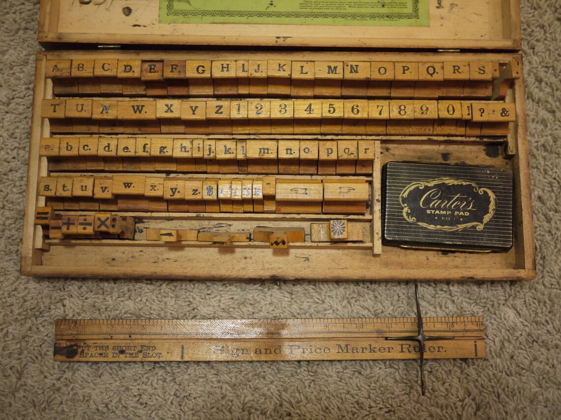 Vintage Printing Stamps Alphabet and Number Wooden Stamp Set Etsy