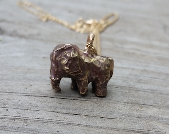 Bronze Elephant Pendant, Handmade Charm