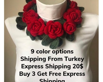 Crochet Rose Scarf/Scarf for Her/Christmas Gifts/Scarf women handmade/Scarf for Women/Crochet Scarf Handmade/Christmas Gift idea
