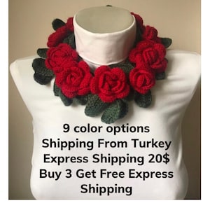 Crochet Rose Scarf/Scarf for Her/Christmas Gifts/Scarf women handmade/Scarf for Women/Crochet Scarf Handmade/Christmas Gift idea