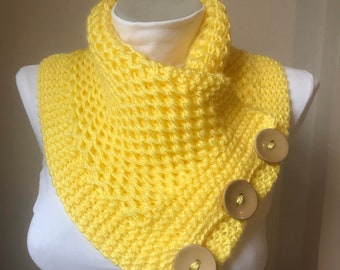 Yellow Knit Handmade Scarf with buttons/valentines day gifts for her/scarf women yellow/Knitted scarf women/Knitted gifts/Scarf women knit