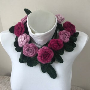 Pink Crochet Rose Scarf/Crochet Scarf/Pink Rose Scarf/Crochet scarf handmade/Scarf women handmade/Crochet gift ideas/crochet flowers scarves
