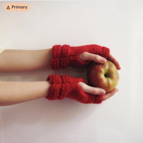 Red Knitted Fingerless Gloves: Women's Winter Mittens