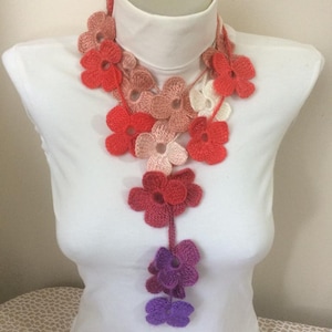 Floral Crochet Scarf/Gift for Mother&#39;s Day/Gift ideas for mom/Gifts for her/scarf for women handmade/crochet flower scarf/crochet for gift