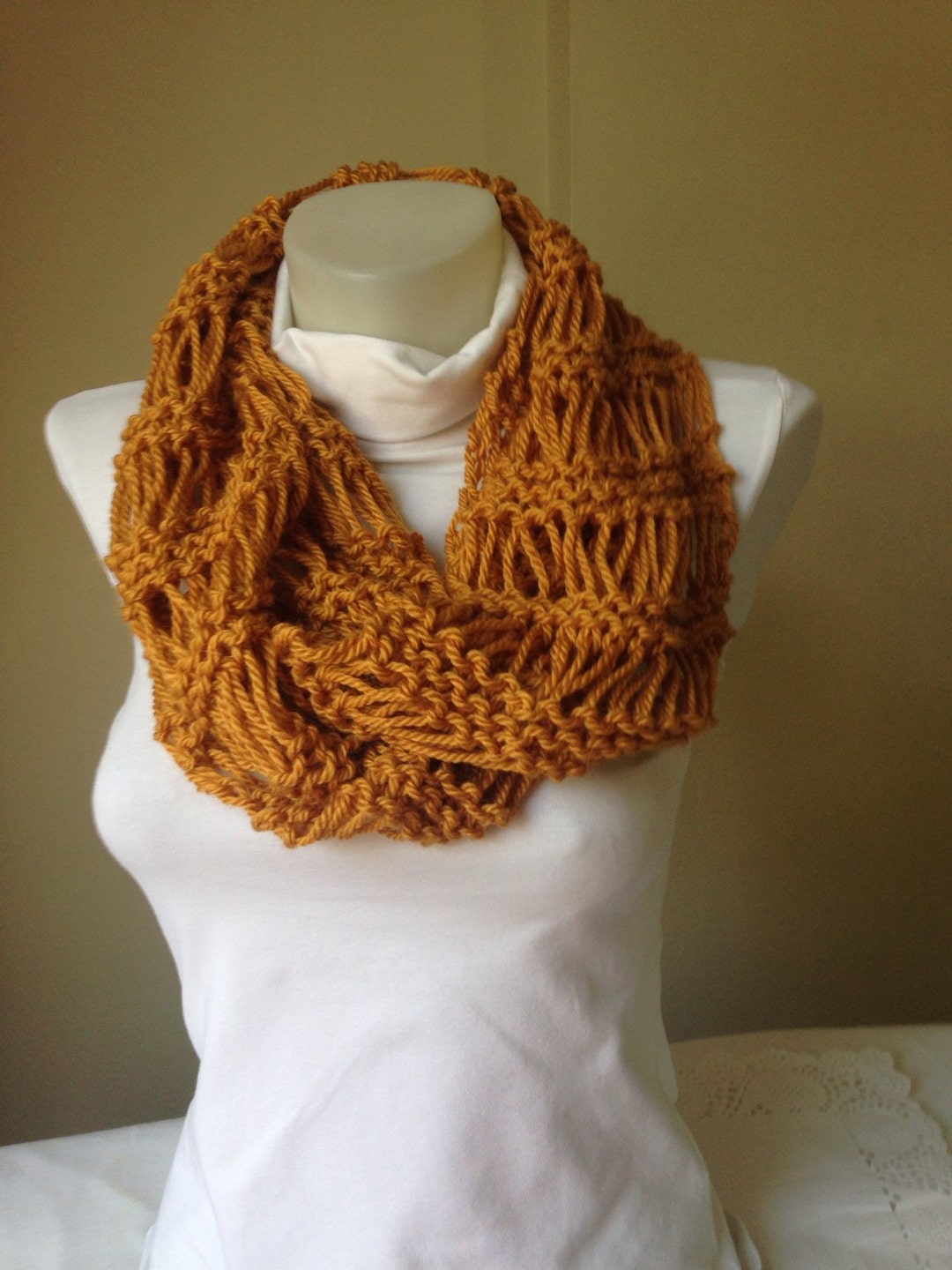 Mustard Yellow Knit Wool Infinity Scarf - Etsy