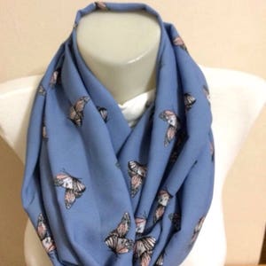 Blue Fabric Butterfly Scarf, Fabric Scarf,Christmas Gift,Infinity Scarf,Circular Scarf