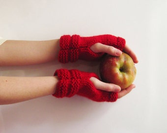 Gants rouges sans doigts pour femmes, cadeau de Noël, glos rouges tricotés sans doigts pour l'hiver, mitaines rouges, cadeaux d'anniversaire, accessoires d'hiver,