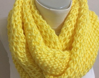 Knitted Scarf,Yellow Infinity Scarf and Headband, Chunky Scarf,Circular Scarf, Bright ,Neon Yellow Scarf,Yellow Headband,Winter Accessories