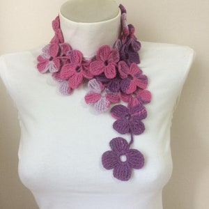 Floral Crochet Scarf/Gift for Mother&#39;s Day/Gift ideas for mom/Gifts for her/scarf for women handmade/crochet flower scarf/crochet for gift