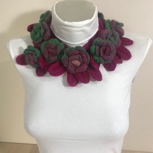 Purple Green Crochet Rose Scarf/Christmas Gifts/Crochet scarf handmade/scarf for women handmade/scarf for women winter/Gifts for her