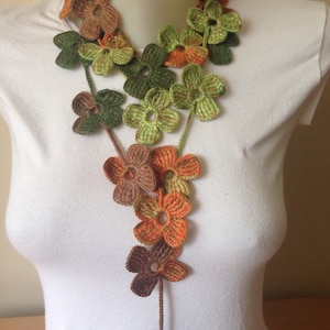 Crochet scarf handmade/ Orange Flower Crochet Scarf/Gifts for her/Gifts under 25/Cheap gifts for friends//scarf for women handmade