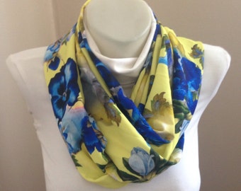 Floral Scarf -Blue Scarf,Christmas gift- Stoking Infinity Scarf Gift for mom aunt sister grandma girlfriend best friend coworker boss