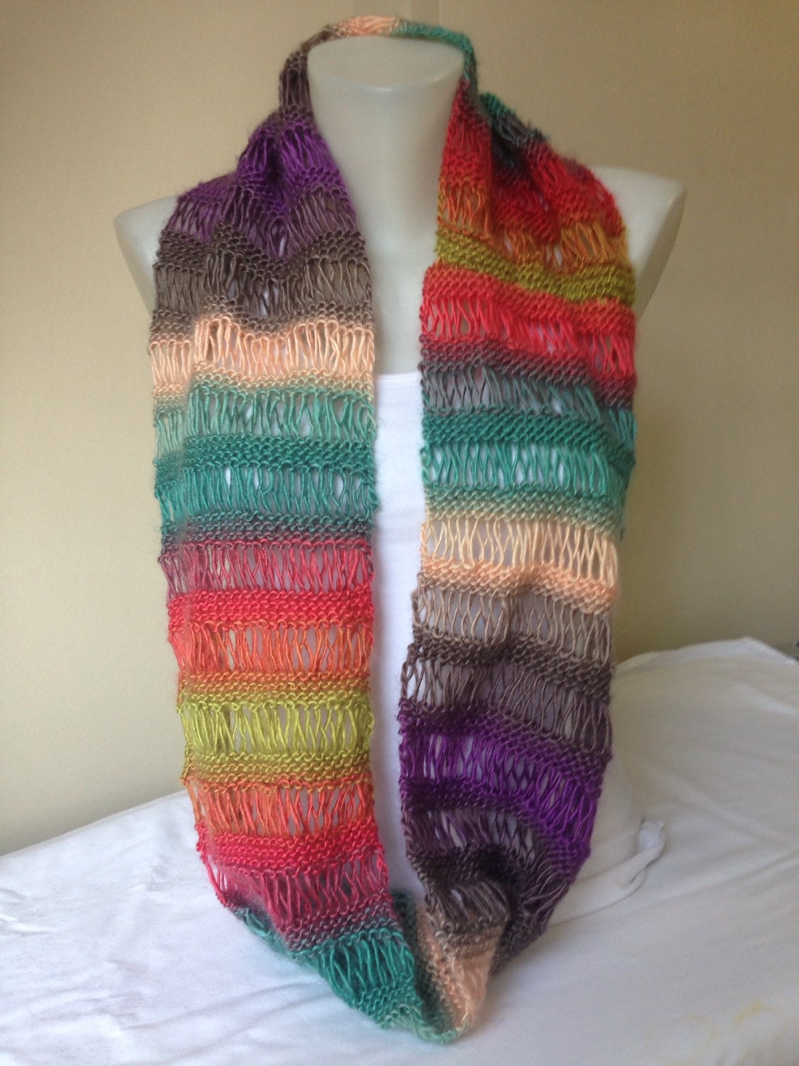 Knitted Colorful Handmade Scarf/knitted Infinity Scarf/knitted Gifts ...