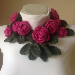 Pink Crochet Rose Scarf/Christmas Gifts/Crochet Scarf/Pink Rose Scarf/Cheap gifts for friends/Crochet scarf women/Crochet gifts