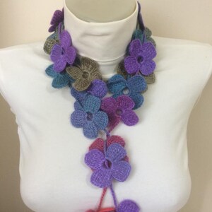 Floral Crochet Scarf/Gift for Mother&#39;s Day/Gift ideas for mom/Gifts for her/scarf for women handmade/crochet flower scarf/crochet for gift