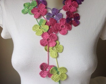 Floral Crochet Scarf, Handmade Flower Scarf in Multiple Colors