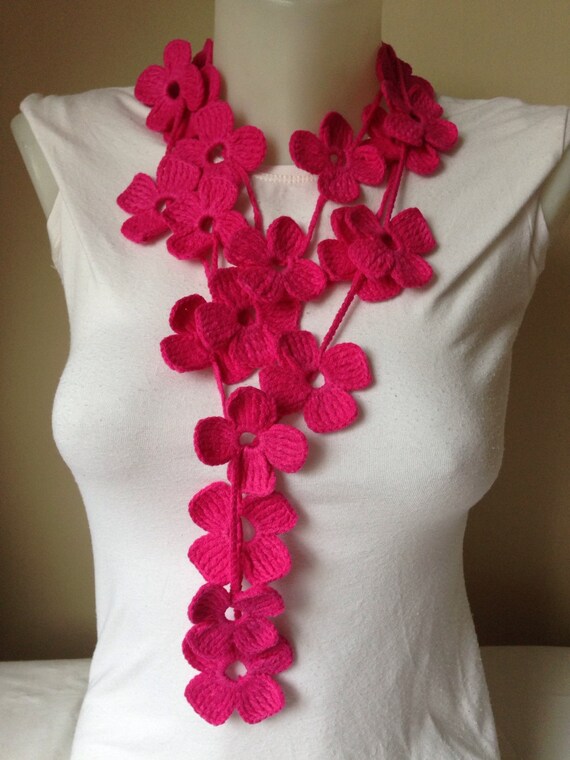 Floral Crochet Scarf in Pink,mother's Day Gifts Christmas Gift