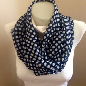 Dark Blue White Polka Dot Scarf , Christmas Gift, Blue White Scarf, Scarves,Infinity Scarves,Infinity Scarf,