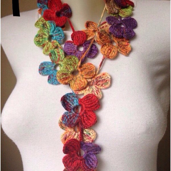 Crochet Flower Scarf, Handmade Floral Scarf