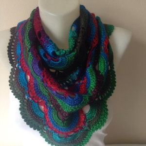 Crochet Scarf/Green,Red,Blue Crochet Scarf/Gifts for her/Gifts for mom/Cheap gifts for friends/Crochet scarf handmade/Crochet gifts