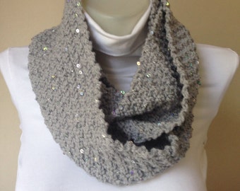 Hand Knitted Scarf in Grey with Silverly Scale,Scarf for her