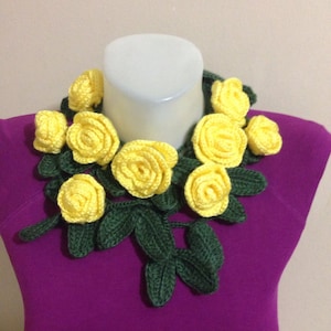 Crochet Yellow Rose Scarf/Gifts for her/Cheap gifts for friends/Crochet scarf handmade/Scarf women handmade/crochet gift