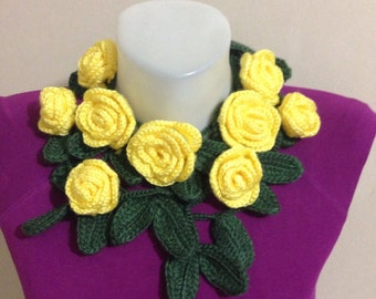 Crochet Yellow Rose Scarf/Gifts for her/Cheap gifts for friends/Crochet scarf handmade/Scarf women handmade/crochet gift