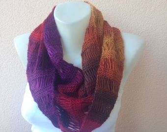 Purple Orange Handmade Knitted Scarf/Knitted Scarf women handmade/Knitted Gifts/Infinity Scarf/Knitted scarf  infinity/Gifts for her