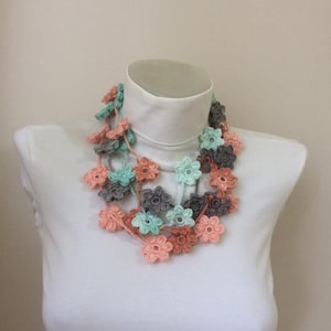 Mini Floral Crochet Scarf/Gift for Mother&#39;s Day/Gift ideas for mom/Gifts for her/scarf for women handmade/crochet flower scarf