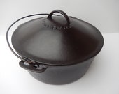 Wagner Ware 10 Cast Iron Dutch Oven and Turtle Top Lid - Cast Iron Cookware - Large Dutch Oven - Sits Perfectly Flat