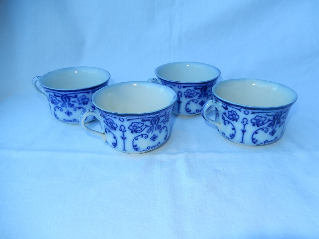 Flow Blue Tea Cups No Saucers Conway New Wharf Pottery Etsy
