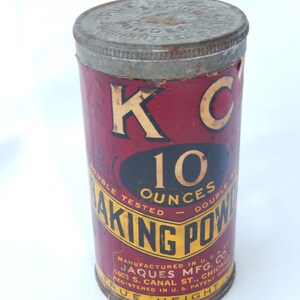 KC Baking Powder Tin - 10 ounces - Jaques Manufacturing Company - Chicago Illinois - Collectible Tin - Farmhouse Kitchen