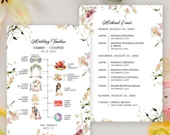 5"x7" Asian Wedding Timeline, Wedding Weekend Itinerary Cards