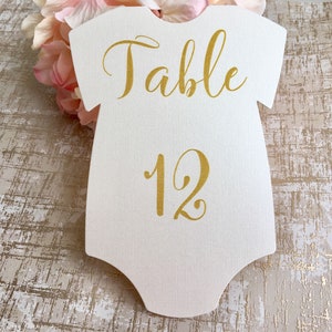 A set of 10 or 12 Customizable Onesie Shape Baby shower Table Number