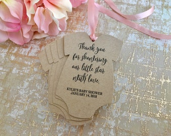 Customizable Message on Onesie Shape Tags with Ribbon