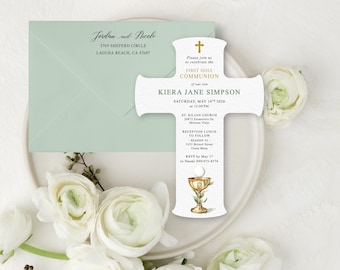 Cross Shape First Holy Communion Invitation