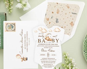 Onesie Shape 'We Can Bearly Wait' Theme Baby Shower Invitation