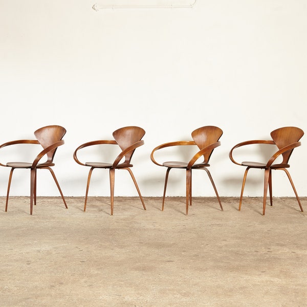 Set of Four Norman Cherner Pretzel Dining Chairs, Made by Plycraft, USA, 1960s