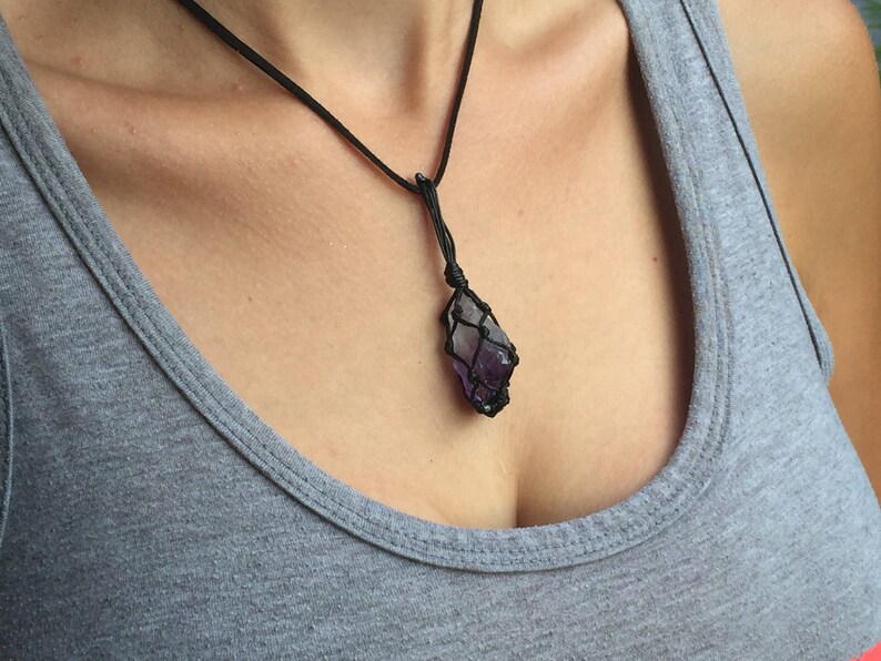 Crystal Pendant Healing Jewelry Chakra Necklace February Gemstone Raw Amethyst Necklace Vegan Jewelry Amethyst Crystal Necklace
