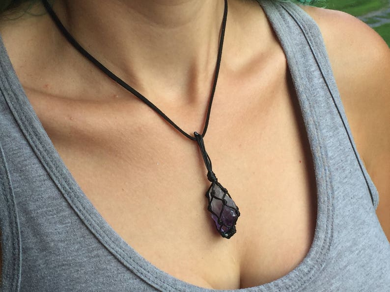 Crystal Pendant Healing Jewelry Chakra Necklace February Gemstone Raw Amethyst Necklace Vegan Jewelry Amethyst Crystal Necklace