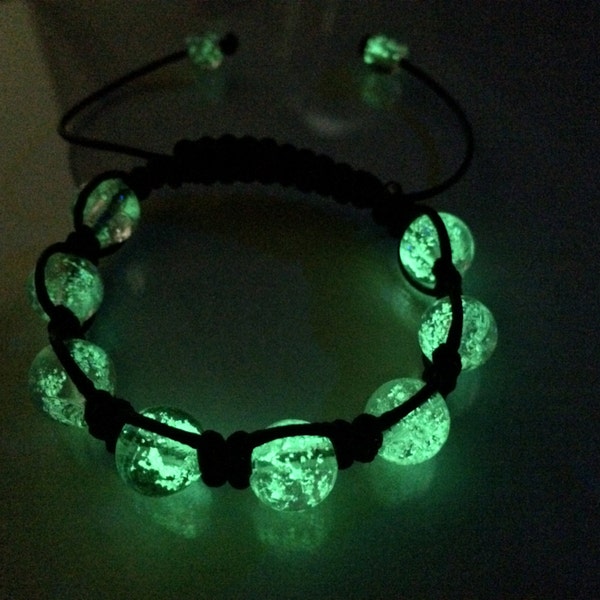 Bracelet phosphorescent, bijoux phosphorescents, bracelet Shamballa, idée cadeau, bracelet homme, bracelet femme, bracelet lumineux