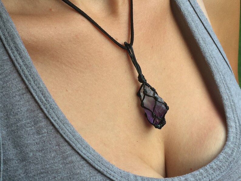Crystal Pendant Healing Jewelry Chakra Necklace February Gemstone Raw Amethyst Necklace Vegan Jewelry Amethyst Crystal Necklace