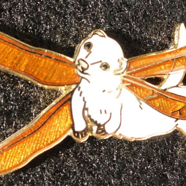 Cloisonné pin - Gold Winged Ermine Flutter Ferret