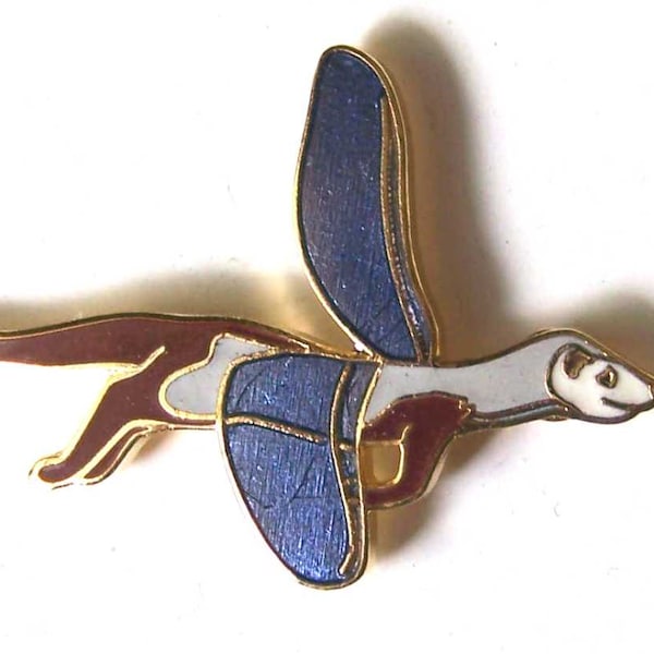 Cloisonné pin - Flutter Ferret with Blue Wings - limited edition collectors lapel pin