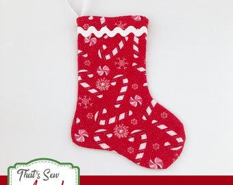 Mini calcetín navideño con bastones de caramelo brillantes • Para peluches o muñecas de cualquier tamaño • Listo para enviar