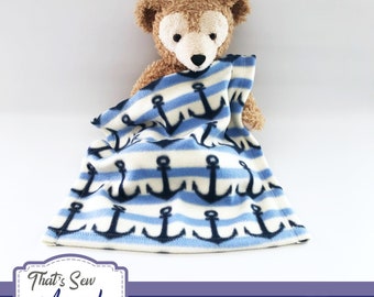 Nautical Stripe Anchors Print Cuddly Fleece Blanket • Fits Any Plush or Doll • Ready to Ship